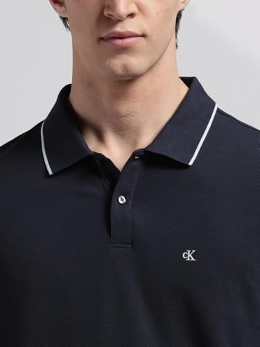 Image of Calvin Klein Jeans Solid Regular Fit Cotton Polo T-Shirt Breezy Blue