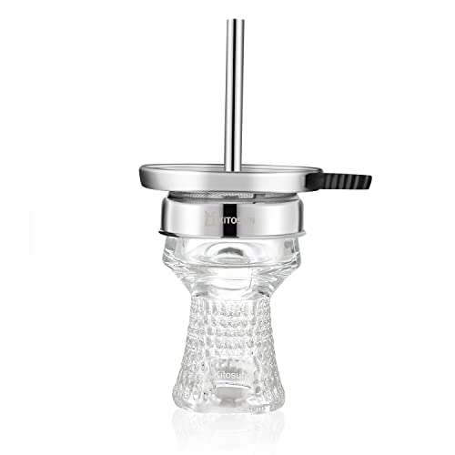 Hookah Bowl Set Crystal Glass Shisha Bowl Hookah Head Tabacco Bowl with Heat Management Screen Hookah Charcoal Holder for Better Narguile Huka Smoking Easy Replace Charcoal Easy to Clean