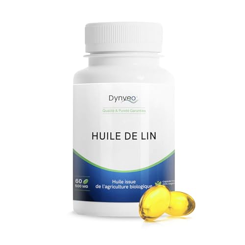 Olio di lino biologico | Olio di lino capsule molli vegani | RICCO IN ACIDO ALFA-LINOLENICO (ALA) | Omegas-3-6 e 9 | 60 capsule (1 mese) | Produzione francese | Dynveo