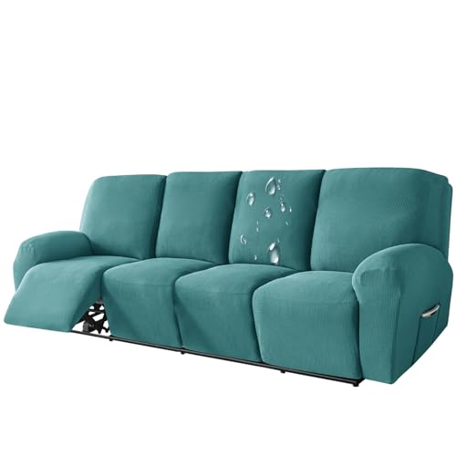 10ピース 防水リクライニングソファカバー 4人掛け ストレッチリクライニングスリップカバー 傷防止アームチェア 伸縮性のある底部 猫 犬用 ターコイズブルー 4人掛け