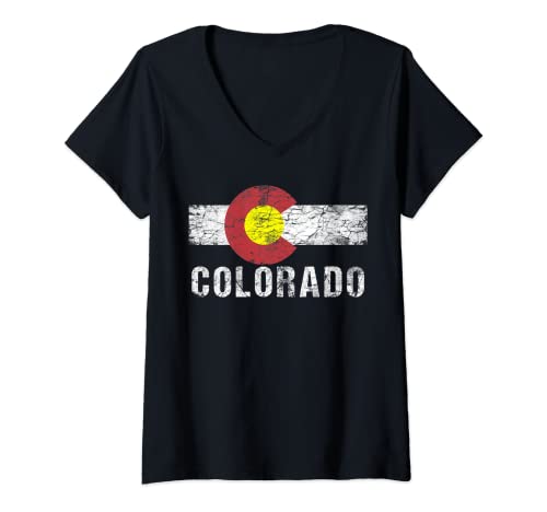 Mujer Bandera vintage de Colorado Camiseta Cuello V