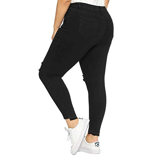 Allabreve Women's Plus Size Ripped Asymmetrical Hem Stretch Skinny Jeans, Black High Waisted Slim Fit Denim Jegging, Girlfriend Tight Jean Pants (Ripped Asymmetrical Hem Black, 2Xl) #TOP3
