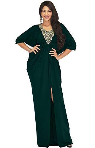 KOH KOH Plus Size Womens Long Sleeve Flowy Caftan Kaftan Casual Comfy Loose Fit Baggy Cocktail Evening Maternity Moroccan Maxi Dress Dresses Gown Gowns Abaya moo moo, Emerald Green 3XL 22-24