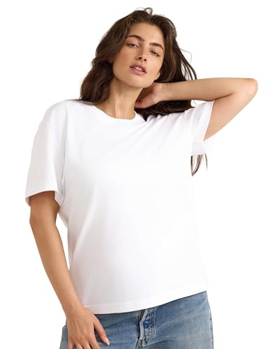 Organic Basics Women's True Heavy Cotton Boxy Short Sleeve Tee Shirt, WhiteMedium
