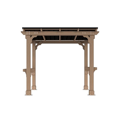 Yardenaler 8 x 5 FT Wooden Grill Gazebo with Sloping Metal Roof, Outdoor Grill Gazebo with 2 Grilling Workstations, BBQ Canopy for Outdoor Patio, Lawn, Garden, Light Mocha Brown