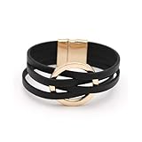 Leather Bracelet for Women Boho Leather Wrap Bracelet Handmade Layered Leather Cuff Bracelets Multi Strand Bangle Bracelets Western Boho Jewelry Gift for Girls