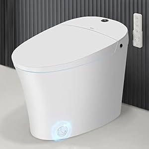 EPLO Smart ToiletOne Piece Bidet Toilet for BathroomsModern Elongated Toilet with Warm WaterDual Auto FlushFoot Sensor OperationHeated Bidet SeatElectric Tankless Toilets with LED Display E16