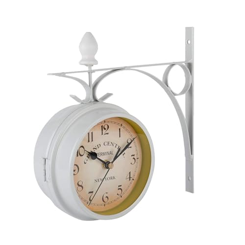 HERCHR Blanco Reloj Colgante de Pared, Reloj de Pared Vintage Reloj de Pared Industrial de Doble Cara Relojes Colgantes Decorativos Reloj de Pared Decorativo para el Hogar Porche Jardín
