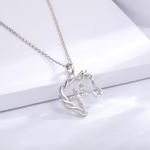 925 Sterling Silver Cross Horse Necklace Pendant Jewelry Gifts for Women3