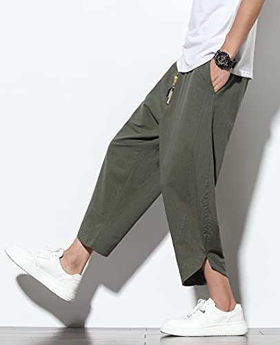 CHARTOU Men's Baggy Drawstring Waist Wide-Leg Loose Fit Lightweight Harem Crop Pants4