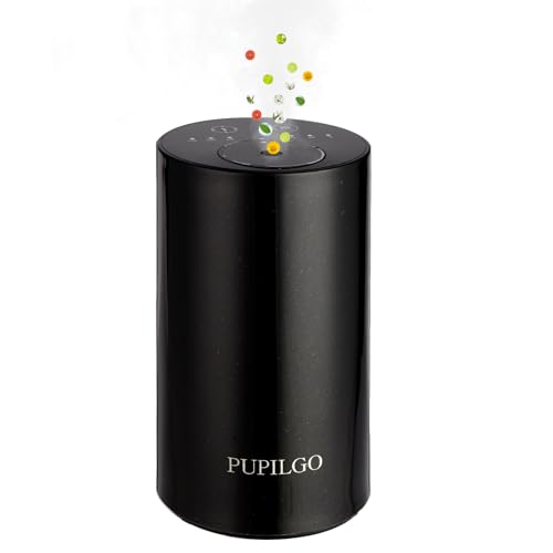 PUPILGO Black Waterless Essential Oil Diffuser Portable Aromatherapy Nebulizer Cordless Mini Scent Machine 20ml Capacity Quiet 30dB 3 Mist Levels 1/2/3-Hour Timer Battery-Powered for Home Car Office