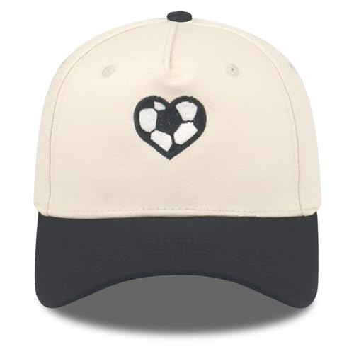SoGoNati Embroidered Sports Baseball Cap with Love Heart Two-Tone Adjustable Cotton Trucker Hat for Men Women Gifts (Soccer Love Heart - Black)