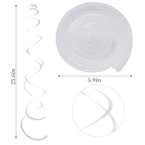 Image of Sliver Ceiling Swirl Foil Decorations Hanging Plastic Streamer Themed Swirl Party for Graduation Celebration, Pack of 28