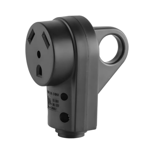 Ywdiml 30 Amp RV Plug, 125V TT-30R Female Heavy Duty Camper Electrical Plug Adapter with Ergonomic Handle, Receptacle Motorhome Socket Replacement, Compatible with Camper Caravan Trailer (Black)