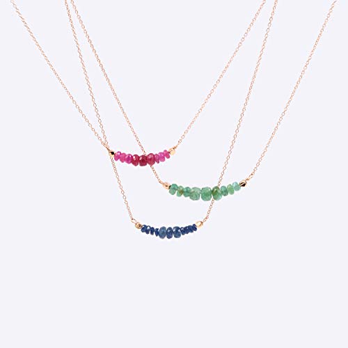 Genuine Sapphire Ruby Emerald Necklace, Yellow GOLD 14K Sapphire choker gemstone, 2 to 5 mm Sapphire, woman pendant, gold and Yellow gold