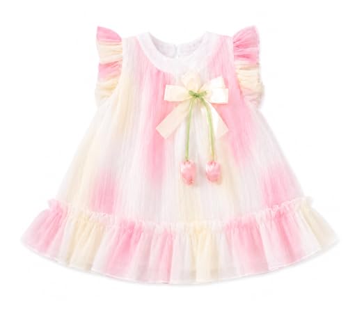 Image of Bold N Elegant Baby Girls Mesh Party Dress with Bow & Tulip Tassels | Soft layered mesh & tulle fabric for an elegant princess look | Ideal for birthdays, weddings, parties & festive occasions