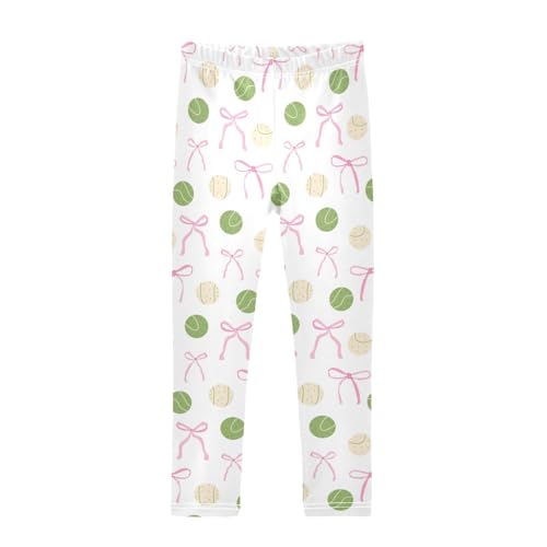 Tennis Ball and Bow Girls Leggings,Workout Leggings for Girls Toddler Athletic Leggings Size for 3-10T