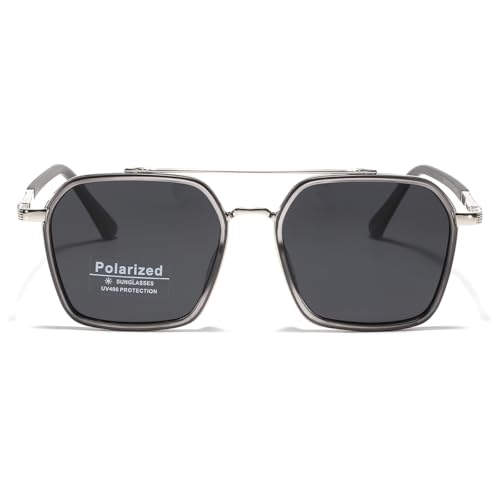 Image of Metal Square Frame Sunglasses Big Tr90 Double Bridge Polarized Sun Glasses TAC Lens Unisex Glasses