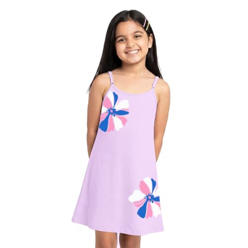 Image of YouGotPlanB Girls 100% Cotton A-Line Printed Dress | Above Knee Length Summer Frock | Soft & Breathable Casual Wear for Girls (Ages 3-14 Years)