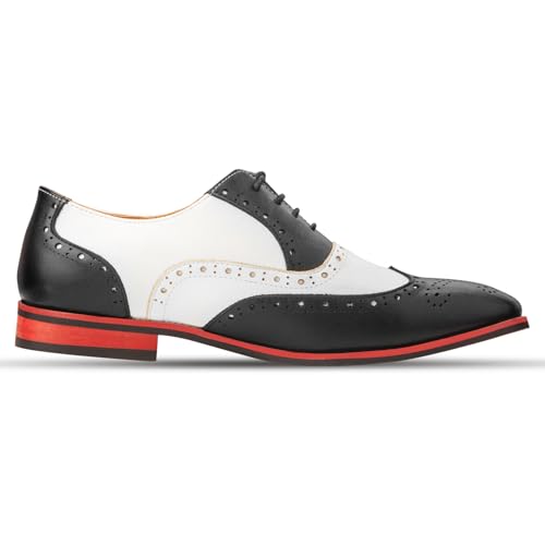 Men Dress Shoes Black and White Wingtip Tow Tone Oxford Shoes2