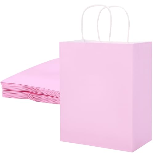 SUNCOLOR 25 Pack Pink Gift Bags with Handles 8x4.5x10 Medium Bags for Shopping Retail DIY Wedding Party Favors & Special Occasions