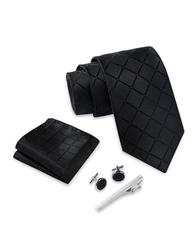Massi Morino Men's Tie Set with Pocket Square, Cufflinks, Clip and Gift Box for Wedding