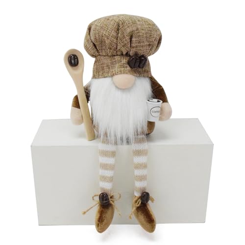Vytina Cute Coffee Chef Gnome Plush Decoration Handmade Cafe Master Coffee Gnome Doll Swedish Tomte Figurine for Home Shelf Table Tiered Tray Decor
