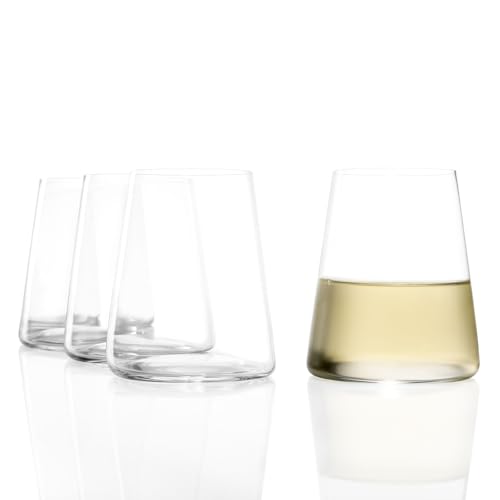 Stölzle Lausitz White Wine Tumblers Power 4-Piece Set, 13 1/2 oz – Modern Stemless Crystal Wine Glasses for Maximum Aroma – Durable & Dishwasher Safe, Made in Germany