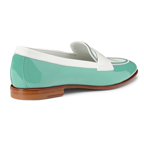 Image of Women Patent Slip On Loafer Flats Two Tone Round Toe Flat Heel Penny Loafers Casual 1 inch Low Heel Loafer Dress Shoes Oxford Comfort Chic Colorblock Office Ladies 4-11 M US