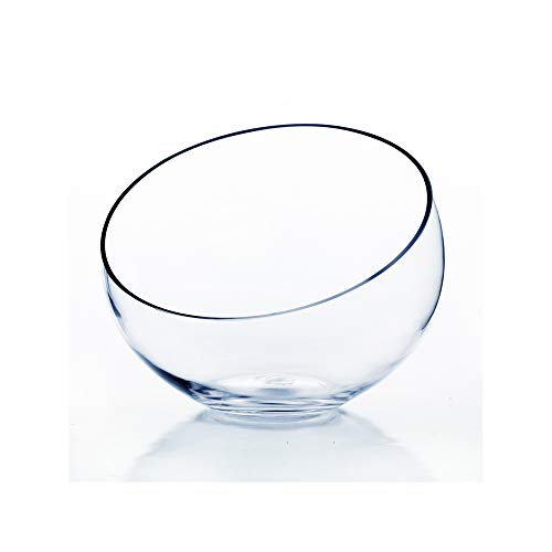 WGV Slant Cut Bowl Glass Vase, Width 11", Height 9.5", Clear Terrarium, Candy Dish, Fruit Jar, Floral Container for Wedding Party Event, Home Office Decor, 1 Piece