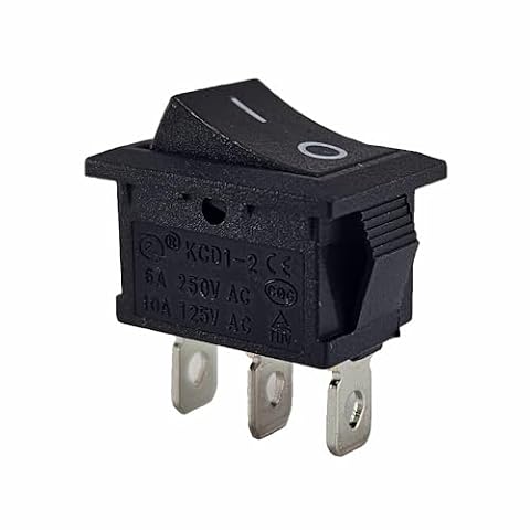 Mini przełącznik kołyskowy 19 x 13 mm, przełącznik, przełącznik dźwigienkowy, 250 V, 6 A, 125 V, 10 A AC, 12 V 20 A DC, KCD1 (6 V, 9 V, 12 V, 24 V, 125 V AC/DC), czarny, prostokątny, 2-biegunowe