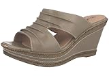 Ladies Leather Lined Peep Toe Mid Wedge Mule Sandals Taupe UK 3