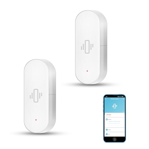 Intelligenter Vibrationssensor: Drahtloser Glasbruchmelder, WiFi-Türsensor mit App-Alarmen, einstellbare Empfindlichkeit, Glasbruch-Sicherheitssensor für Alarmanlage und Heimautomatisierung (2er-Pack)