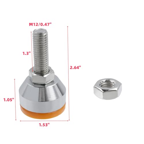 Image of M12x50mm Leveling Feet, 2200 lb Capacity Heavy Duty Adjustable Swivel Furniture Glides, 1.53 Inch Anti-Slip Base, Rubber Feet Levelers for Table, Shelves, Workbench, Cabinet, Machine, 4Pcs