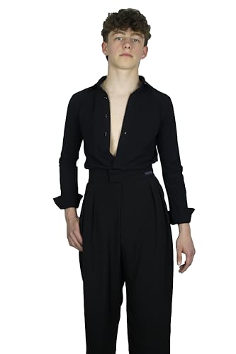 Ready4Dance Herren Tanzhose Tampico Latein – Hoher Bund, 2 Falten, Seitentaschen, Slim Fit– XS-XL,Schwarze Turnierhose aus Stretch-Funktionsstoff – Made in Italy,L