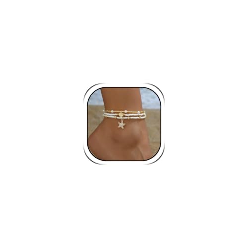 Image of YANCHUN Shell Anklets for Women Waterproof Sea Shell Starfish Ankle Bracelets Summer Beach Dresses Outfits Accessories for Women