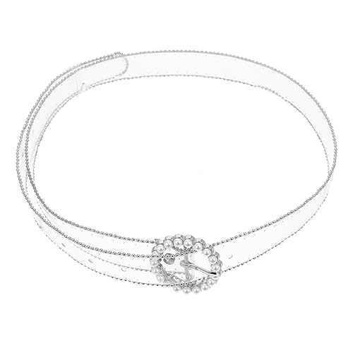 Adjustable Imitation Pearl Waist Belt for Women Thin Decorative Dress Waistband with Beaded Alloy Buckle Transparent PVC and Zinc Alloy Material Fashionable Accessory for Evening