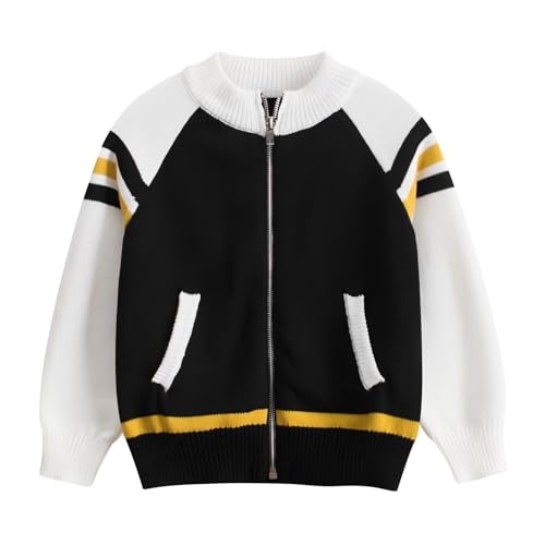 Warm Fashion Striped Sweater Boy Cardigan Zipper Long Sleeve Sweater Casual Baby Kids Twisted Knit 2-8 Years, White 78, 120