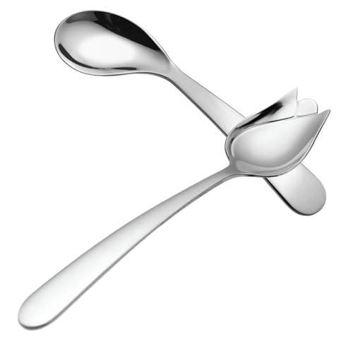 GOOHOCHY 2個 高齢者用食器 ソース デザートスプーン 料理用トング 自給自足 保有者 カトラリー 回転スプーン 計量カップ スプーンチャーム ベビースプーン Silver ステンレス鋼