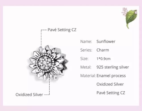Abalorio de girasol en plata de ley 925 compatible con Pandora 2