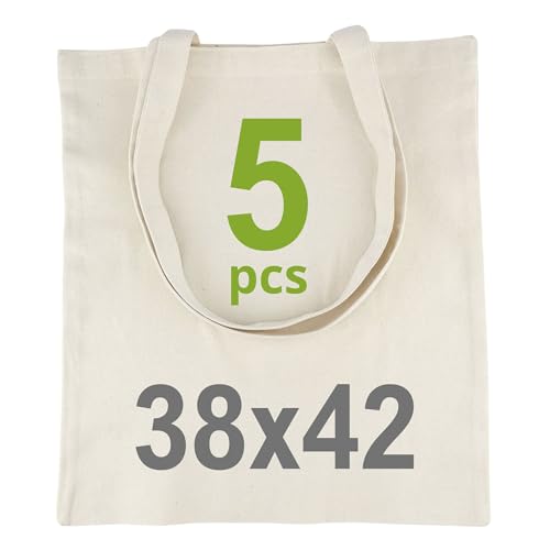 IDEA HOME Sac en Toile de Jute x 5 - Bag de Course en Coton - en Tissu à Peindre - 38x42cm 220g...