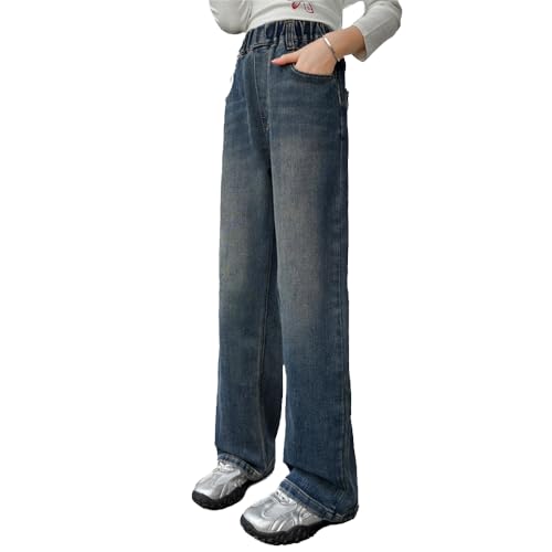 Girls Baggy Jeans - Elastic Waist Retro Washed Wide Leg Denim Pants, Tween Stretchy Casual Jeans with Pockets2