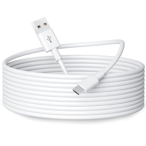 5 m langes Micro-USB-Stromverl&auml;ngerungskabel f&uuml;r Heimsicherheitskameras (Wyze Cam, Kasa Cam, Yi Cam, Nest Cam und mehr), langlebiges USB-A-auf-Micro-USB-Lade- und Datensynchronisierungskabel, wei&szlig;