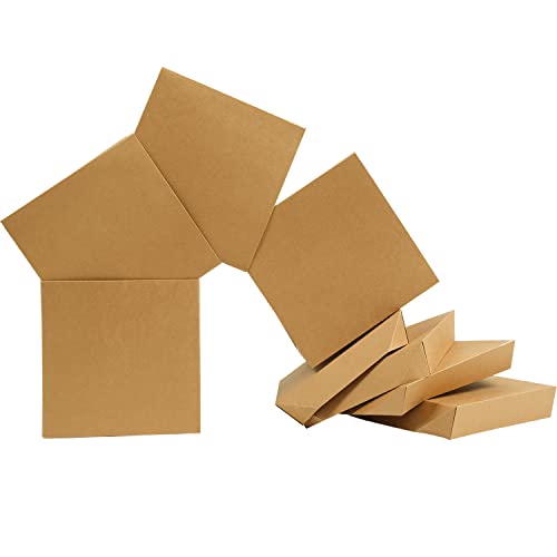 Square Gift Boxes With Lids Set Of 4, Brown Kraft Gift Box With Ribbon, (8.7 Inch Medium), Presents Packing, Birthday, Wedding Party Favor Boxes. #TOP3