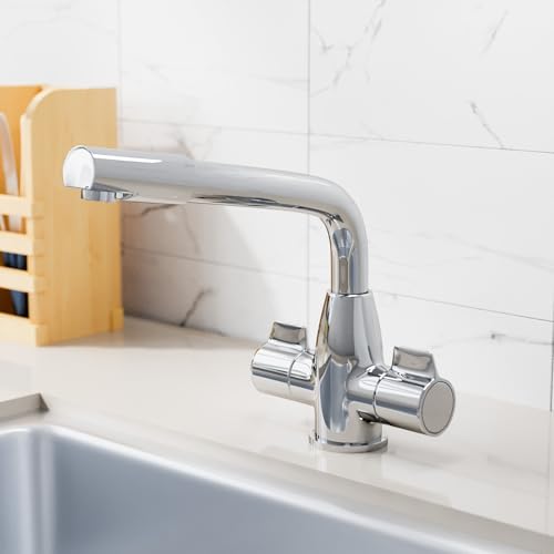 Kitchen Sink Mixer Tap Swivel Spout Twin Handles Durable Monobloc