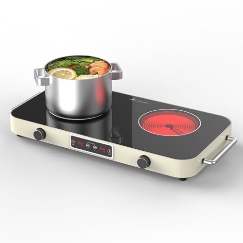 GTKZW Plaque Vitrocéramique 2 Feux 2200W, Plaque de Cuisson Électrique 48 cm avec 9 Températures et Niveaux de Puissance & Minuterie - Réchaud Électrique...