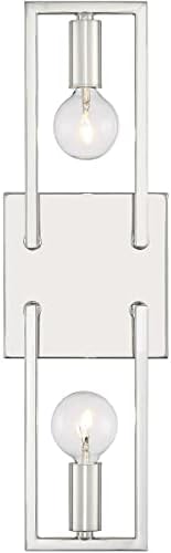 DESIGNERS FOUNTAIN Finni 2-Lights Outdoor Light Fixture, 16 Inch Exterior Wall Lantern Sconce for Front Door, Patio and Porch, Polished Nickel, D271C-2WS-PN