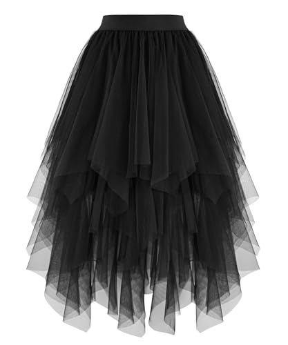 Dressever Damen Unregelmäßiger Tüllrock Mehrschichtiger Mesh Faltenrock A-Linie Hoher Taillierter Rock Ballett Tutu Abschlussball Party Karneval...