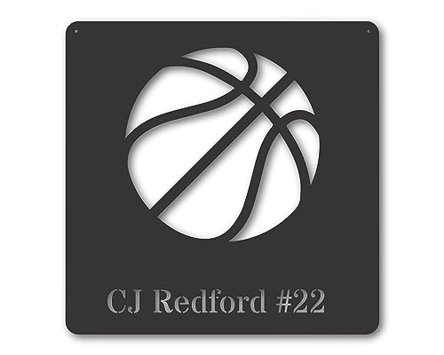24 Hour Crafts Metal Custom Basketball Name Wall Sign | Custom Basketball Wall Sign | Basketball Name Sign | 15 Color Options