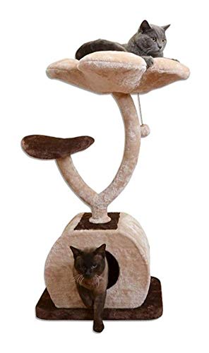 Heybly Kratzbaum Mit Selbstpflege-Bürste – 108 Cm Katzenturm Mit Korb, Spielball & Futternapf